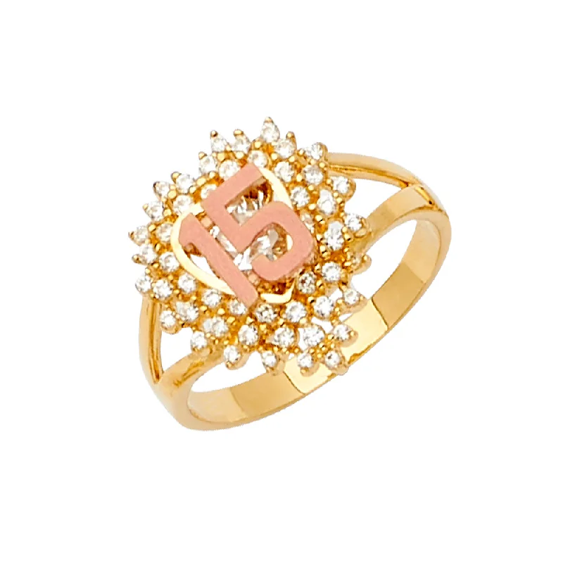 Rings For Wild Spark-14K Solid Gold CZ Heart Cut 15 Years Quinceanera Ring