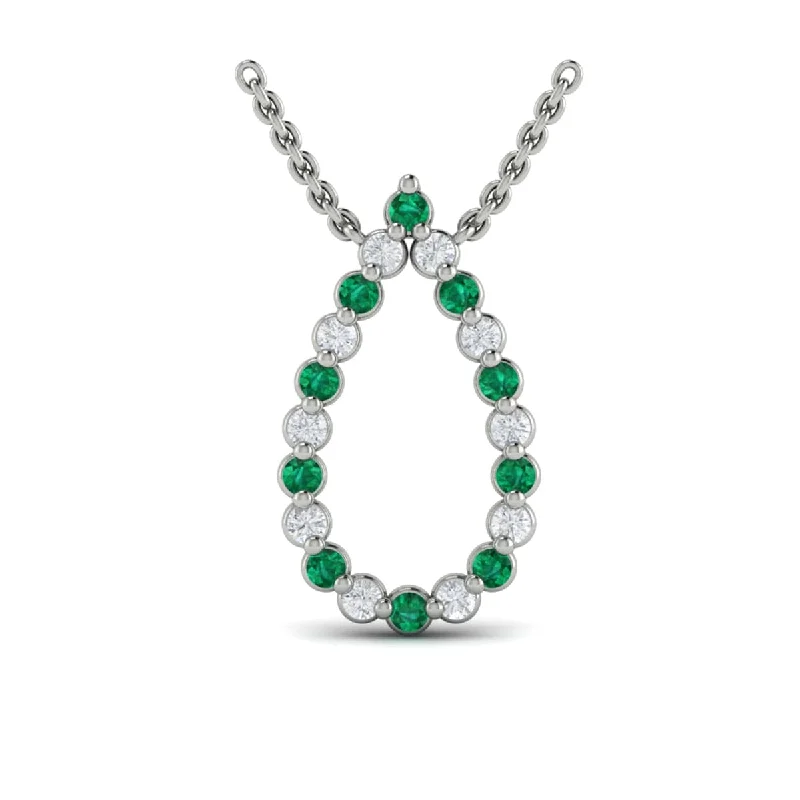 Necklaces For Wavy Hair-Diamond and Emerald  Open Teardrop Pendant Necklace