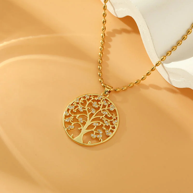 Best Glow Necklaces-Stainless Steel Copper 18K Gold Plated Sweet Simple Style Devil's Eye Life Tree Inlay Zircon Pendant Necklace