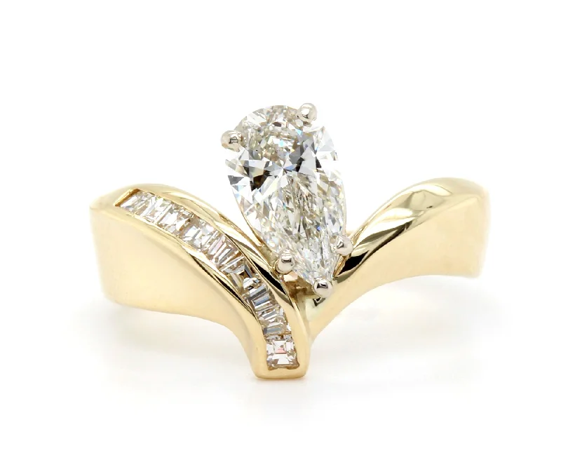 Best Wispy Rings-Pear Diamond Curved Baguette Diamond Ring