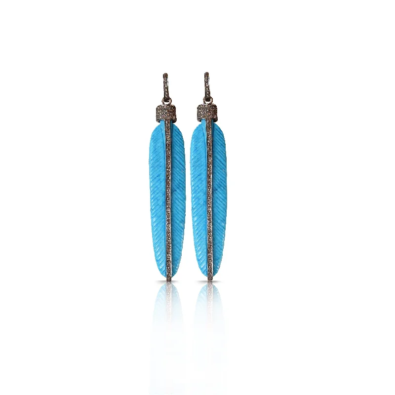 Earrings For Active Lives-Carved Turquoise Feather Earrings