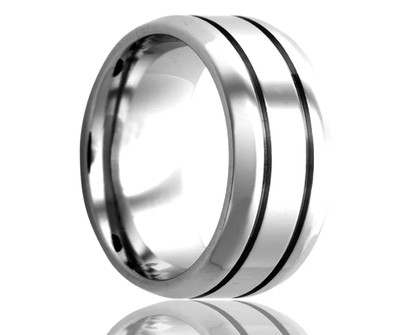 Rings Gleam Metrics-Cobalt Beveled Edge Double Groove Ring