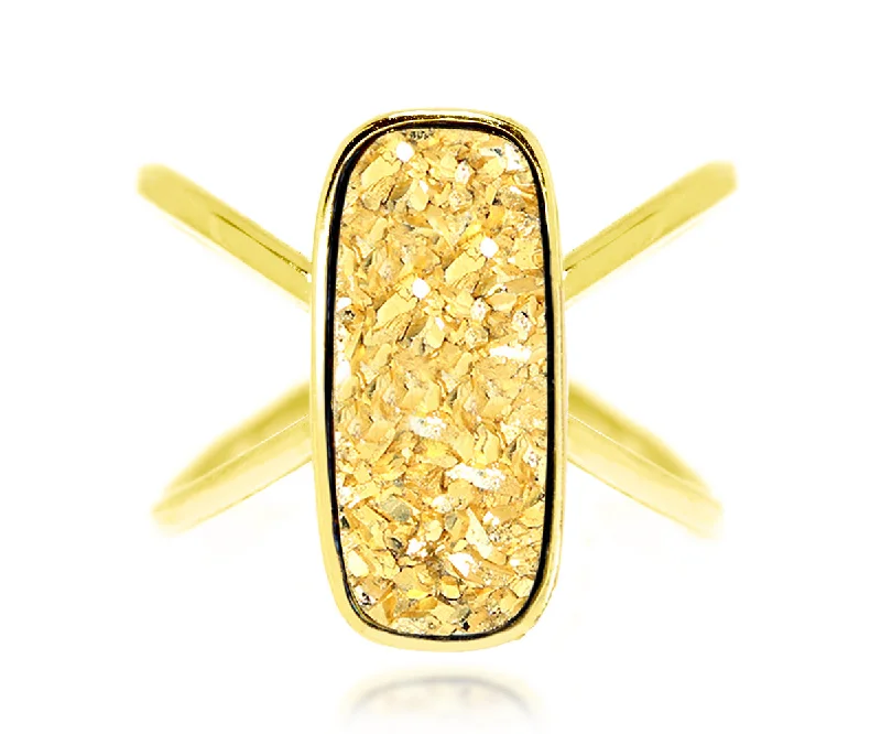 Rings For Steady Grip-Criss Cross Rectangle 18k Gold Druzy Ring