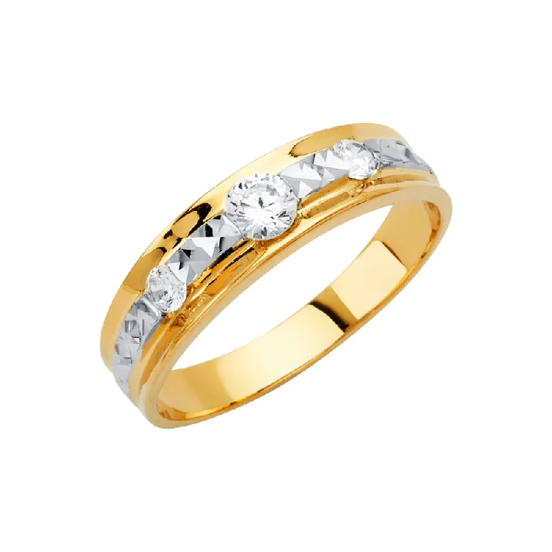 Rings Shimmer Secrets-14K Solid Gold CZ Men's Traditional Wedding Band Ring