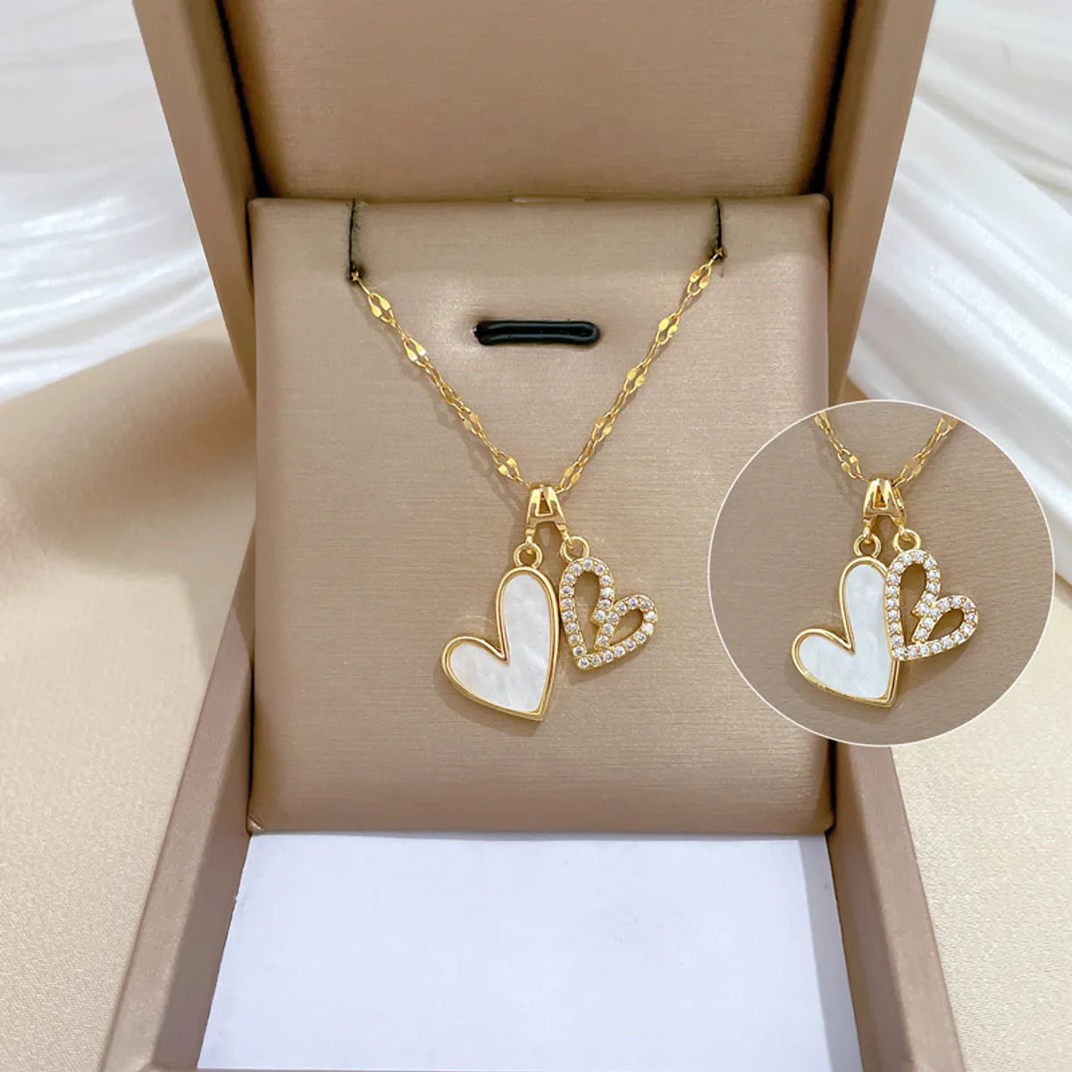 Necklaces For Soft Shine-Titanium Steel Copper Gold Plated Cute Modern Style Classic Style Double Layer Inlay Heart Shape Zircon Pendant Necklace