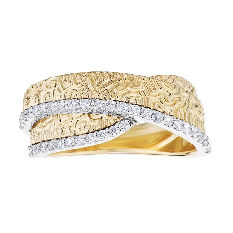 Rings For Secluded Nights-14k Yellow Gold Textured Cross Over Ring