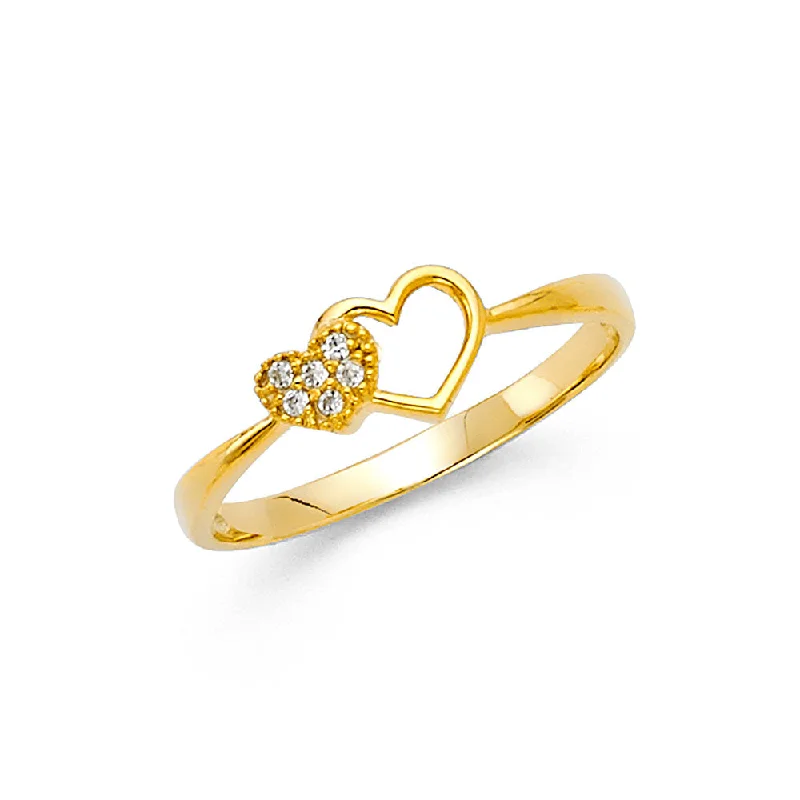 Rings For Lone Radiance-14K Solid Gold CZ Dual Heart Fancy Ring