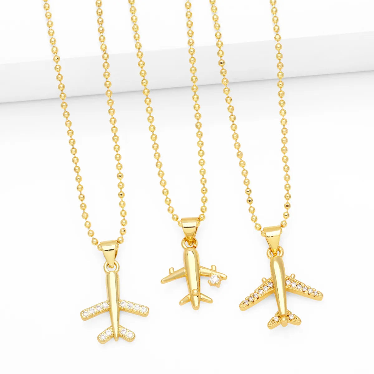 Necklaces For Thick Fits-Ig Style Cool Style Airplane Copper 18k Gold Plated Zircon Pendant Necklace In Bulk