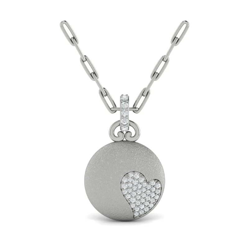 Necklaces For Close Events-Diamond Heart Pendant Link Necklace