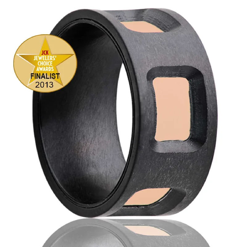 Best Glow Rings-Flat Zirconium Ring with Windows of an Inlay of Rose Gold