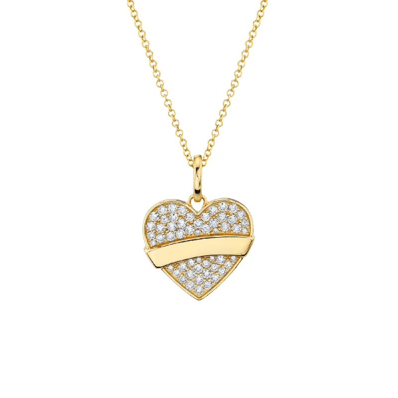 Necklaces For Tan Tones-Tattoo Heart Pendant - White Diamond Pavé / 14k Yellow Gold