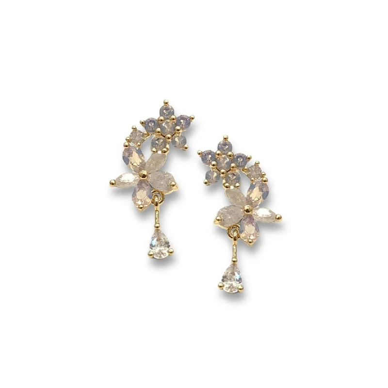 Earrings Flash Types-Crystal Cascading Flowers Mini Stud Drop Earrings