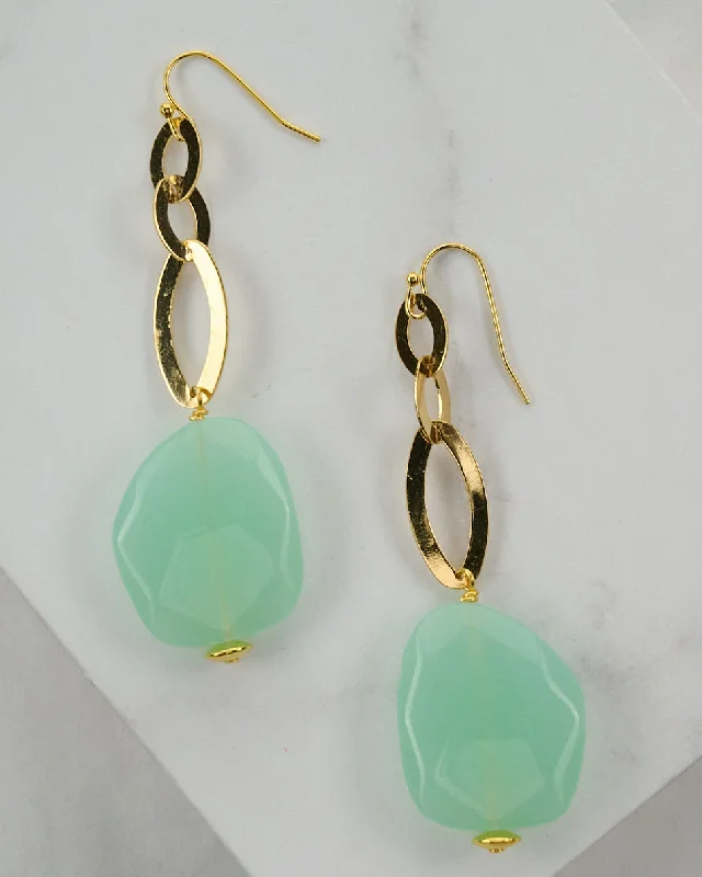 Earrings For Quad Sets-Raton Aqua Crystal and Brass Dangle Earrings