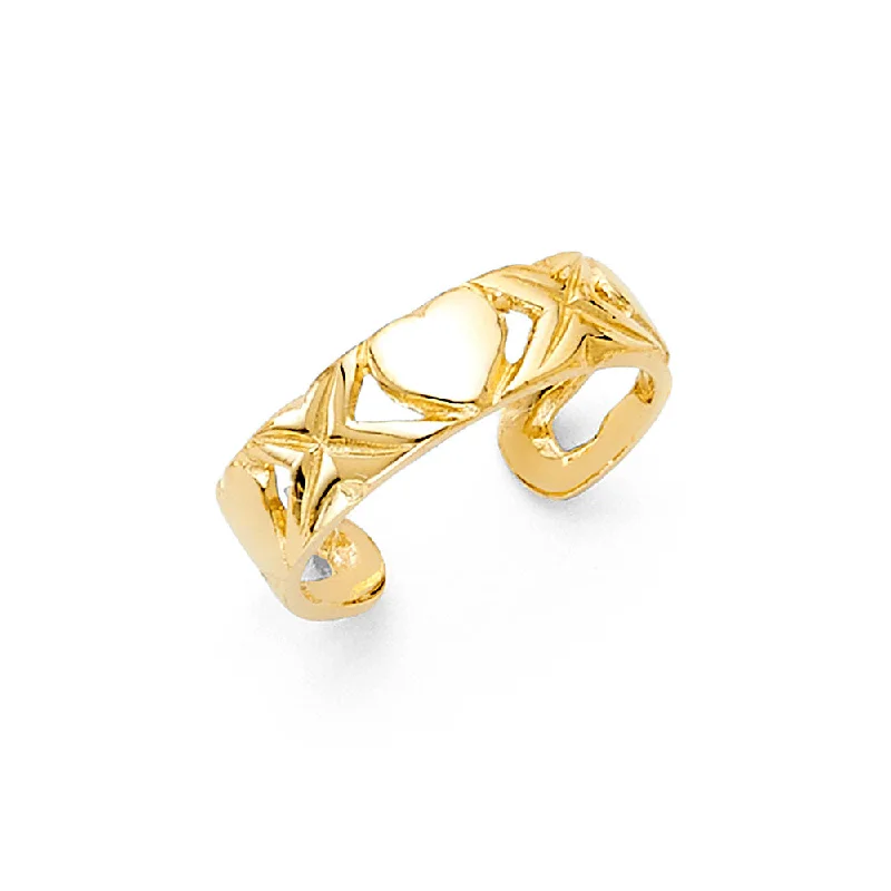 Rings With Raw Edges-14K Solid Gold Heart Toe Ring - Size 4