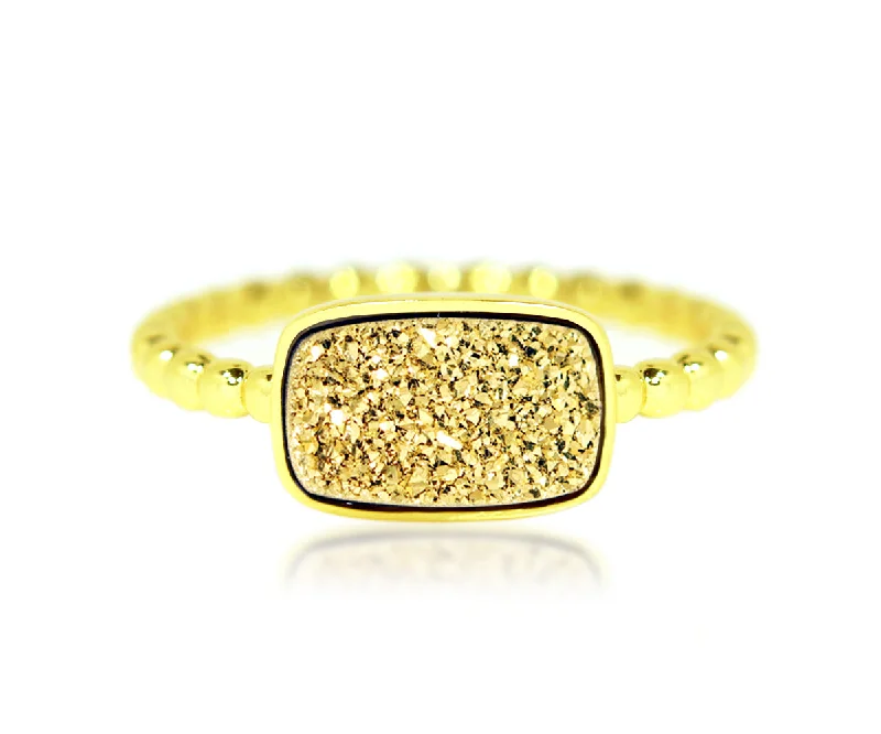 Rings Upkeep Rituals-Horizontal Rectangle 18K Gold Druzy Ring