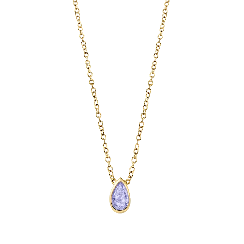 Necklaces For Pure Wear-Teardrop Necklace - Tanzanite / 14k Yellow Gold