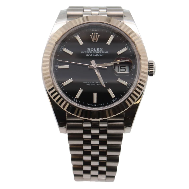 Watches For Clean Lines-Rolex Datejust 41mm Black Dial Watch Ref# 126334