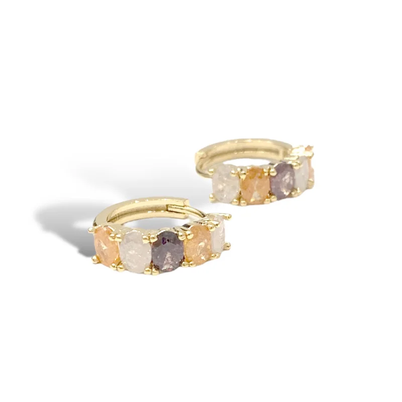 Earrings For Frost Glow-Amber + Tanzanite Crystal Huggie Hoop Gold Earrings