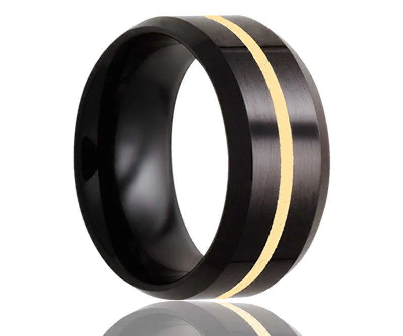 Rings Cling Tips-Black Beveled Edge Gold Inlay Ceramic Ring