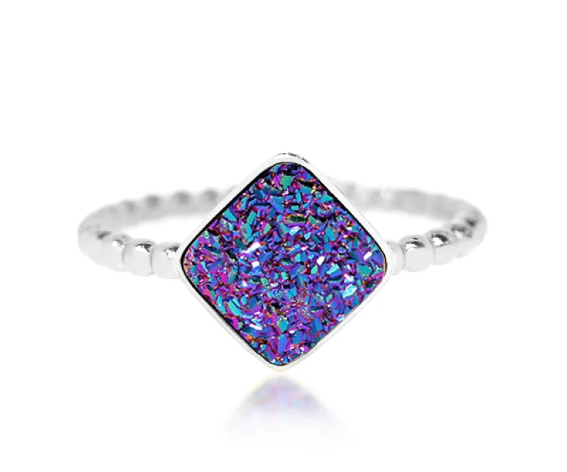 Best Zany Rings-Small Square Purple Rainbow Druzy Ring