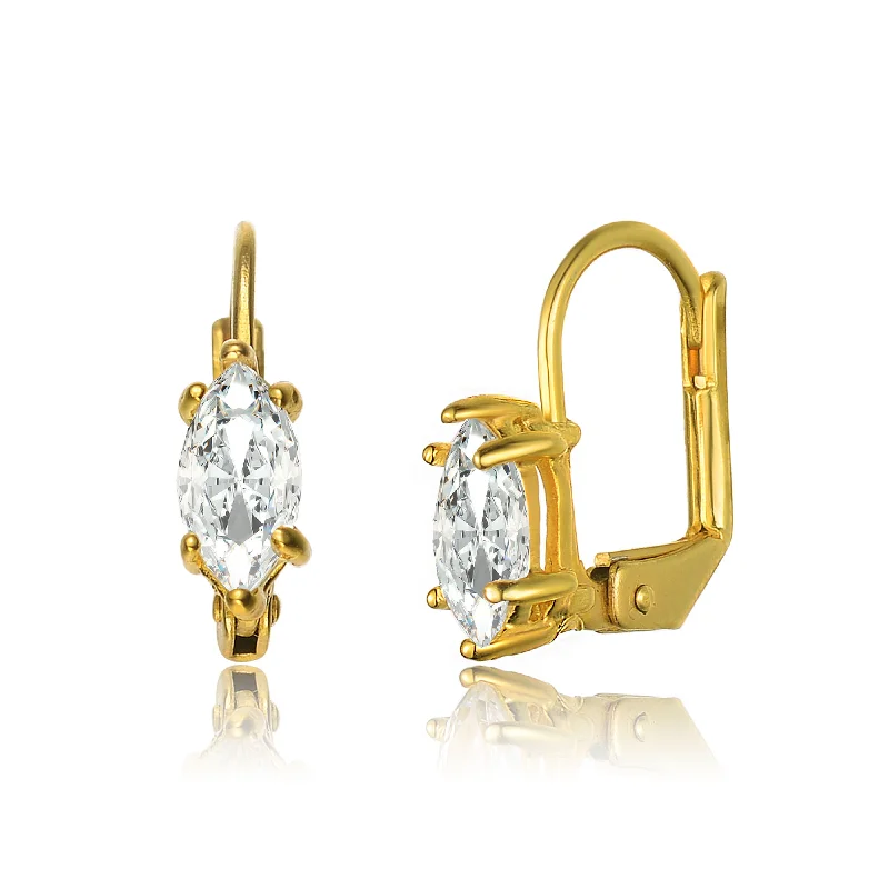 Earrings With Aged Brass-Vilette Oval Cubic Zirconia Leverback Earrings