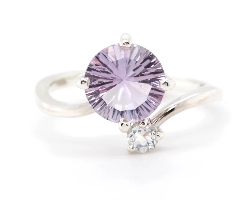 Rings For Mellow Tones-Starburst Pink Topaz Bypass Moonstone Ring