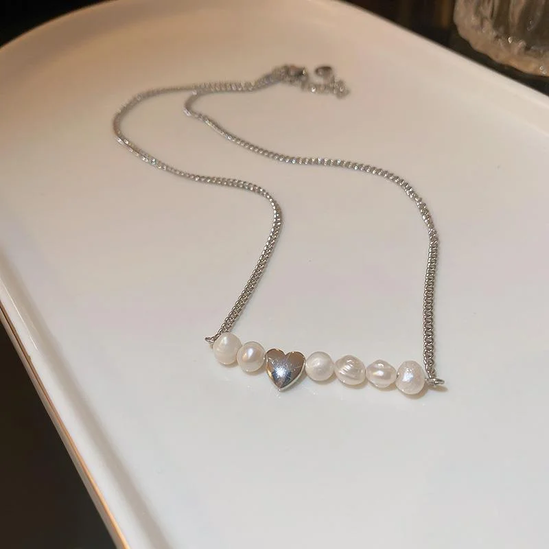 8# Necklace-Silver-Fresh Water Pearl Heart