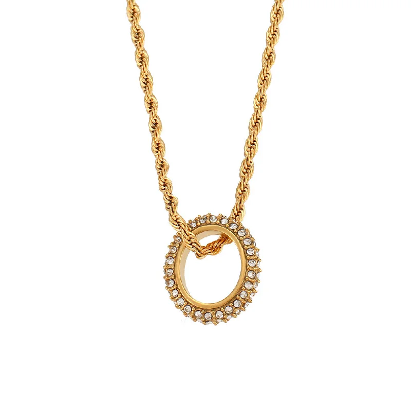 Zircon Circle Hemp Flowers Chain Necklace