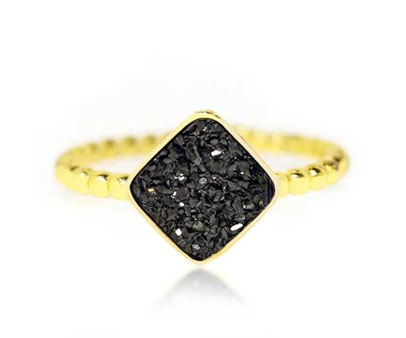 Trim Rings For Precision-Small Square Black Druzy 14k Gold Vermeil Ring