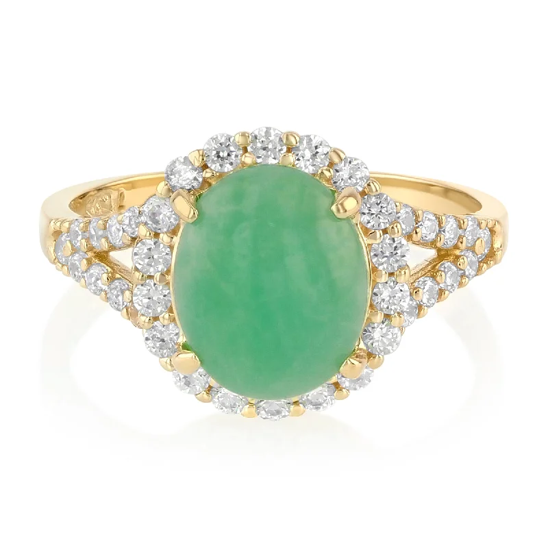 Rings Glow Rituals-14K Solid Gold Oval Cut Green Jade CZ Vintage Ring