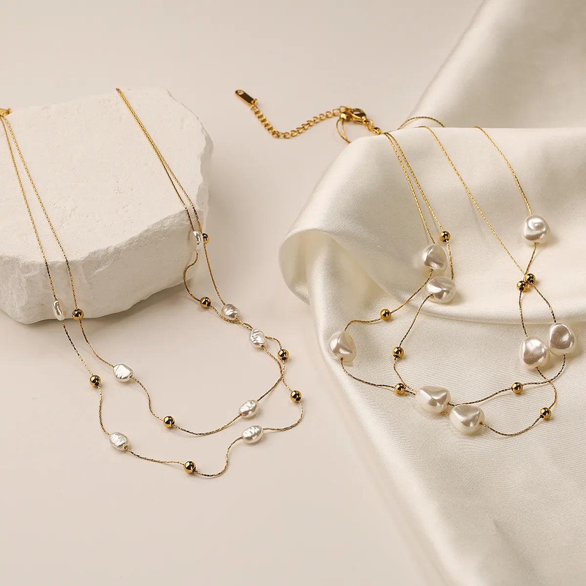 Necklaces For Wee Ones-Elegant Irregular Titanium Steel Pearl Plating 18k Gold Plated Layered Necklaces