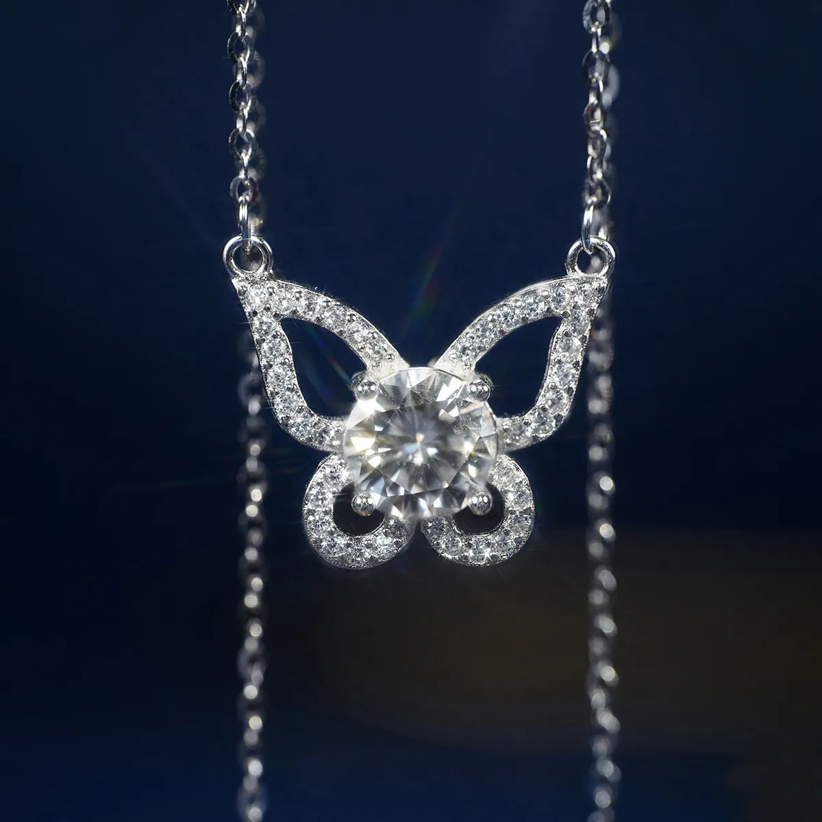 Necklaces Build Ratings-Moissanite Cable Chain Hollow Out Inlay Butterfly GRA Certificate Necklace