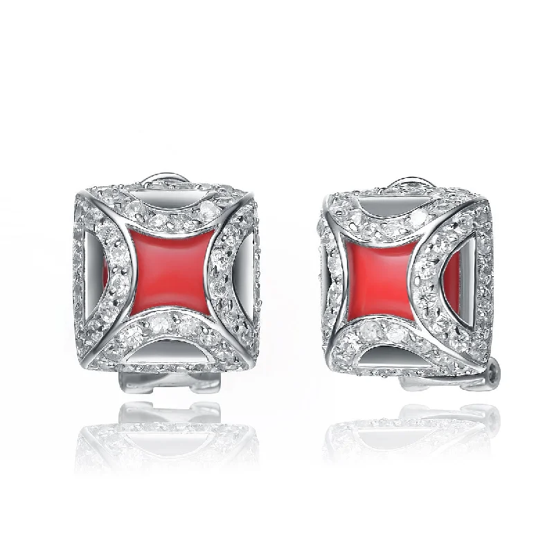 Earrings Mark Tips-Clarisse Coral Square Shape Earrings