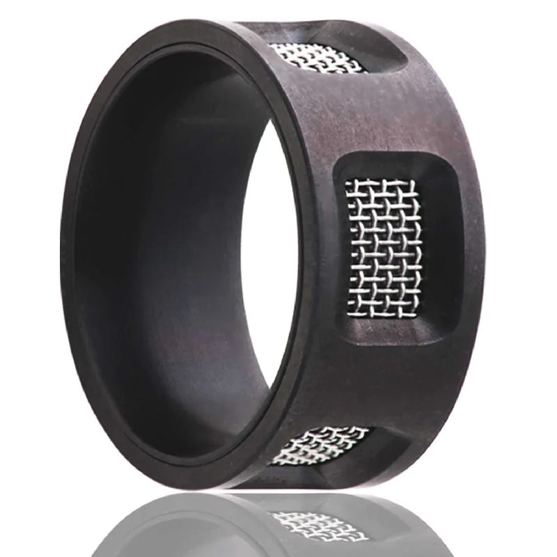 Rings For Moonlit Gatherings-Flat Zirconium Band with Mesh Screen