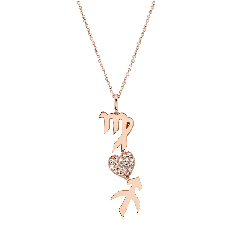 Necklaces For Dry Glow-Heart and Zodiac Pendant - White Diamond / 14k Rose Gold