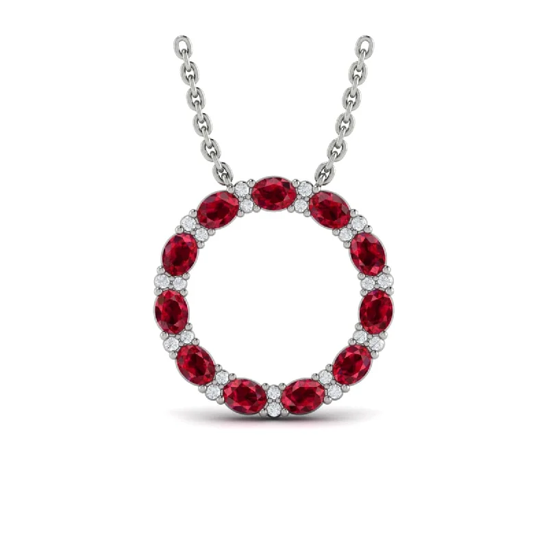 Necklaces Spark Guide-Oval Ruby and Diamond Open Circle Pendant Necklace