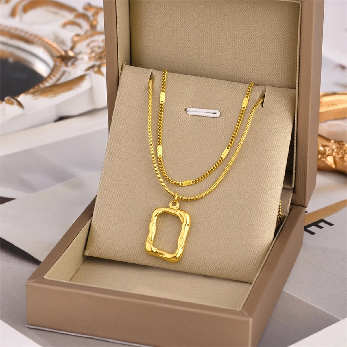 Necklaces With Clean Edges-Fashion Square Titanium Steel Plating Layered Necklaces 1 Piece