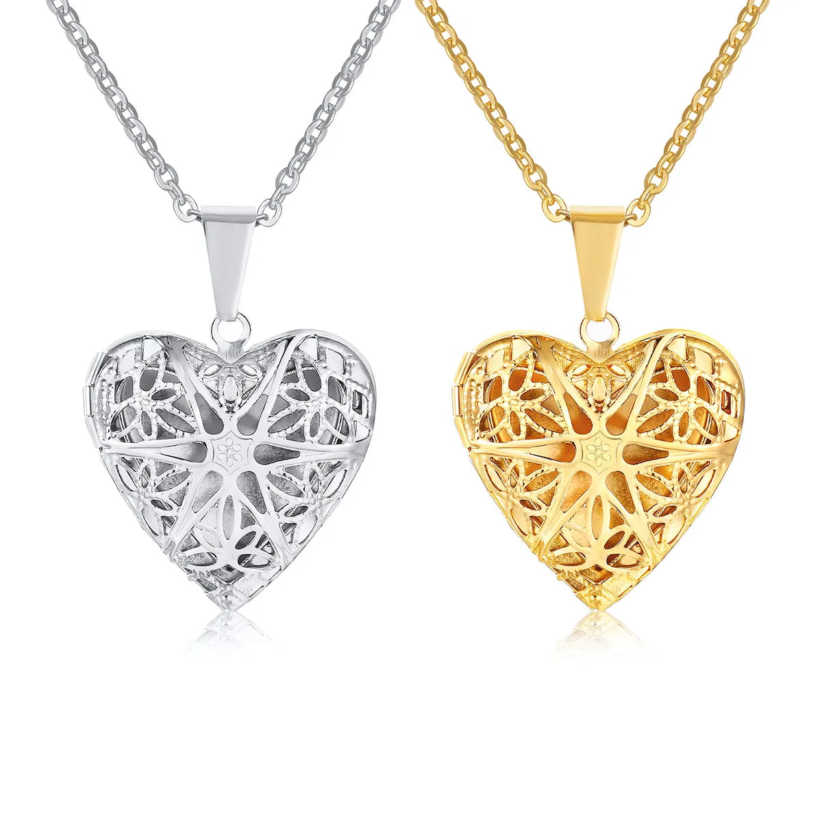 High-End Necklaces For Keepsakes-Simple Style Star Heart Shape Stainless Steel Plating Hollow Out Gold Plated Pendant Necklace Locket Necklace