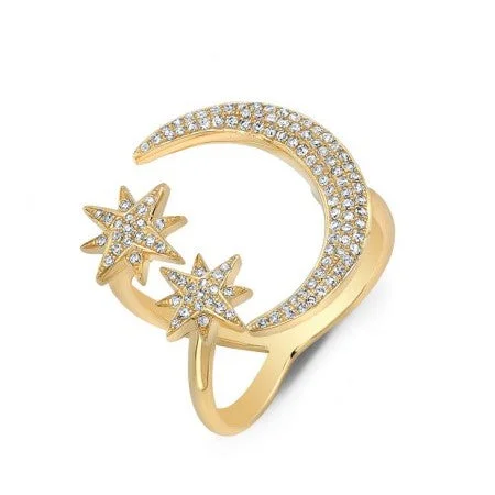 Rings For Sprouting Teens-Diamond Moon and Star Ring