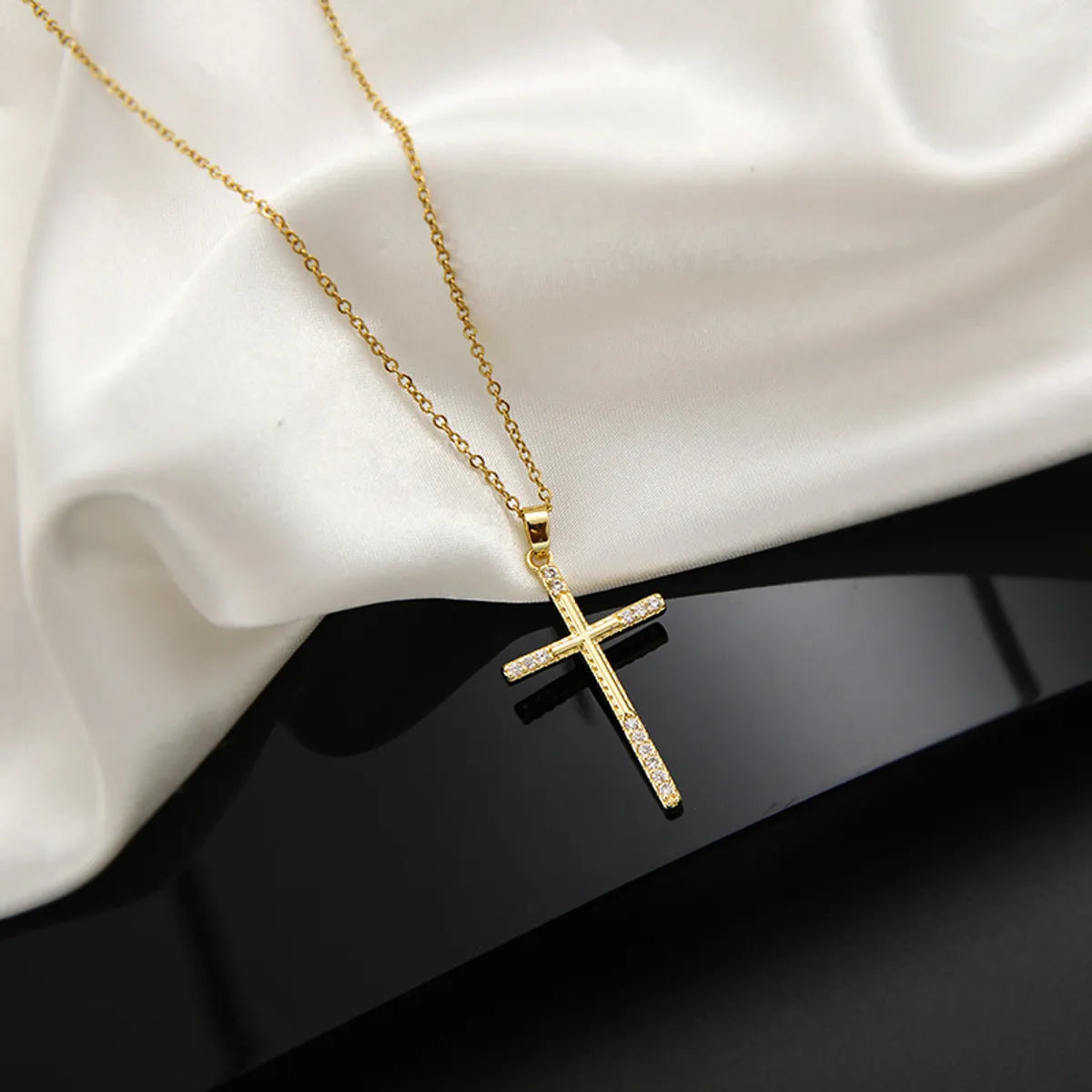 Necklaces Flash Tips-Retro Cross Stainless Steel Inlaid Zircon Necklace