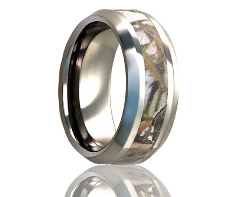 Rings With Bold Mounts-Beveled Edge Desert Camo Titanium Ring