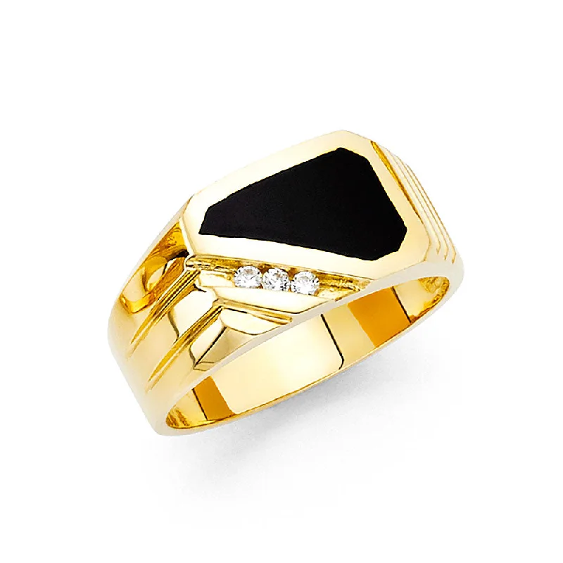 Rings For Serene Ages-14K Solid Gold 10MM Black Onyx with CZ Men's Ring