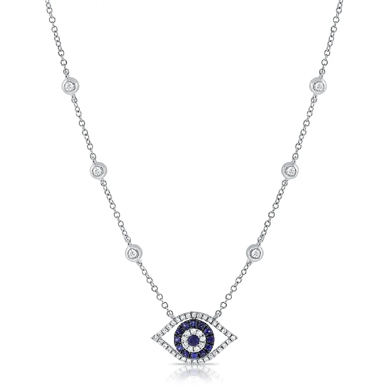 Necklaces For Cool Hues-14k Gold Sapphire & Diamond Evil Eye Necklace