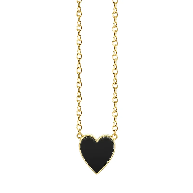 Necklaces Dust Tips-Onyx Heart Necklace - Black Onyx / 14k Yellow Gold