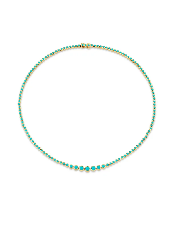 Necklaces With Dull Finish-Riviera Necklace - Turquoise / 14k Yellow Gold