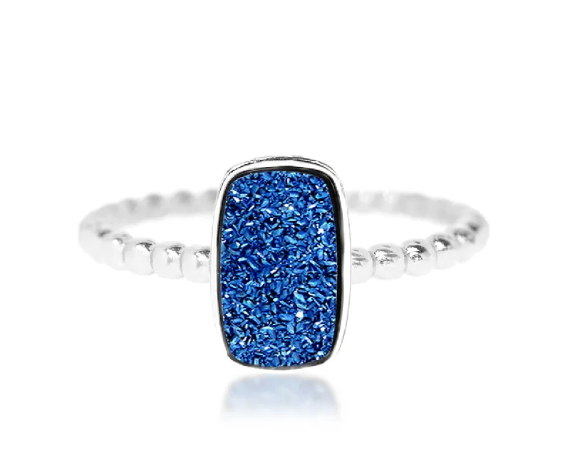 Rings For Blazing Noons-Vertical Rectangle Sapphire Blue Druzy Ring