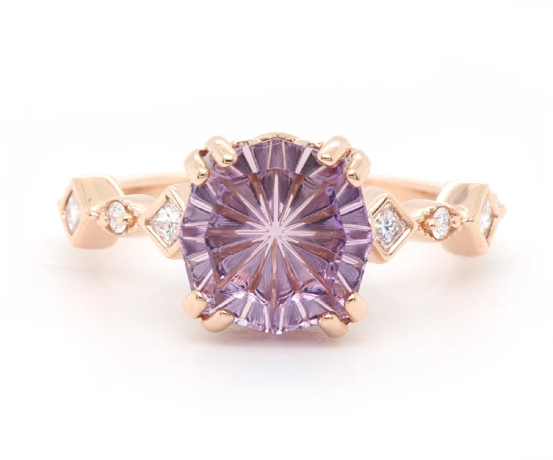 Rings Bargain Tips-Starburst Pink Amethyst Diamond Rose Gold Ring