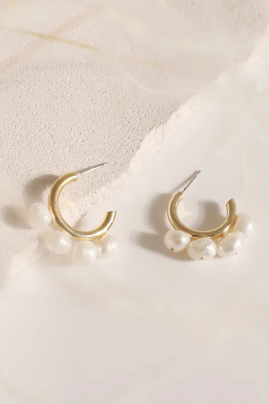 Earrings For Full Beam-Alice Pearl Hoop Earrings