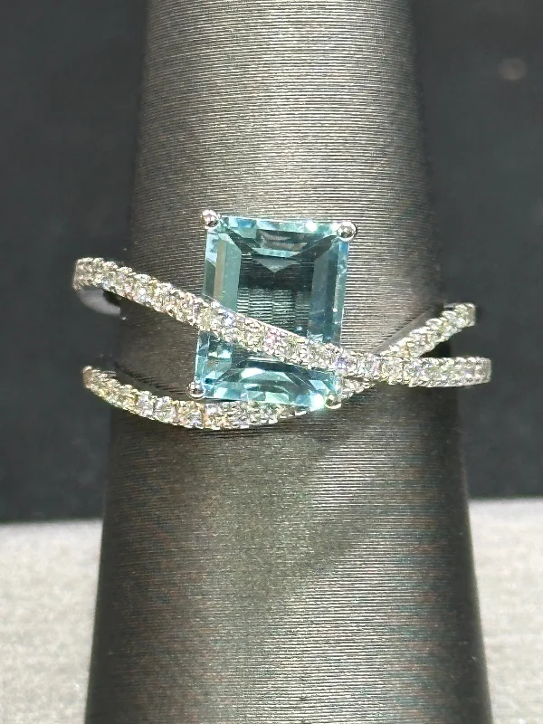 Rings For Ivory Tones-14K White Gold Aquamarine Diamond Ring