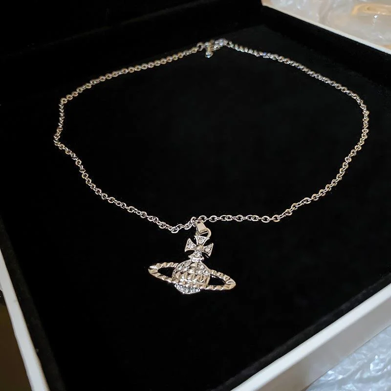 13# Necklace-Silver-Diamond-Encrusted Saturn